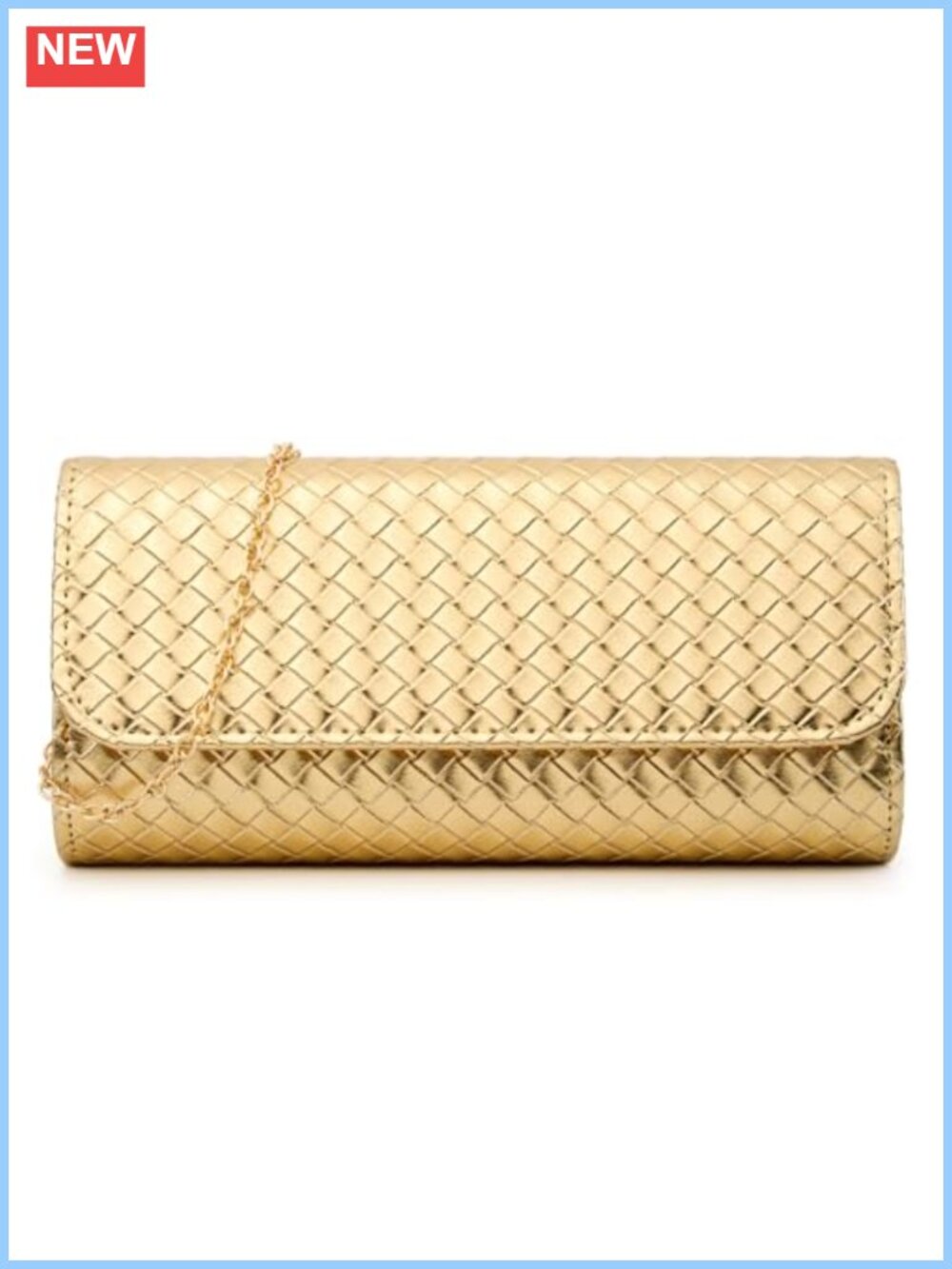 Woven PU Leather Evening Clutch Crossbody Bag Detachable Chain